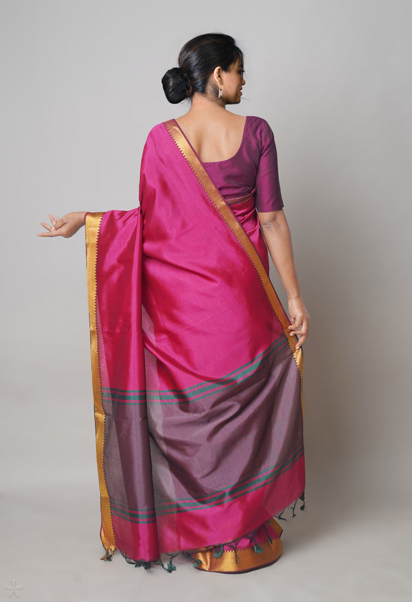Pink  Plain Mangalagiri Soft Silk Saree-UNM73632
