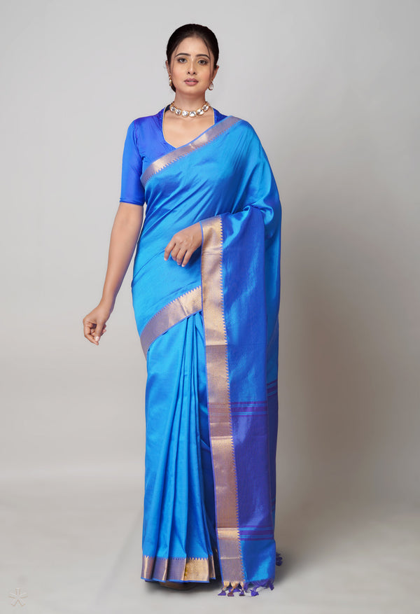 Blue  Plain Mangalagiri Soft Silk Saree-UNM73633
