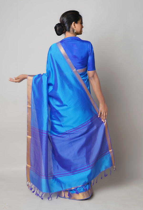 Blue  Plain Mangalagiri Soft Silk Saree-UNM73633