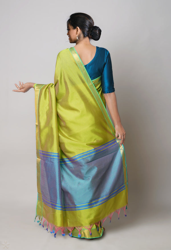 Parrot Green  Plain Mangalagiri Soft Silk Saree-UNM73635