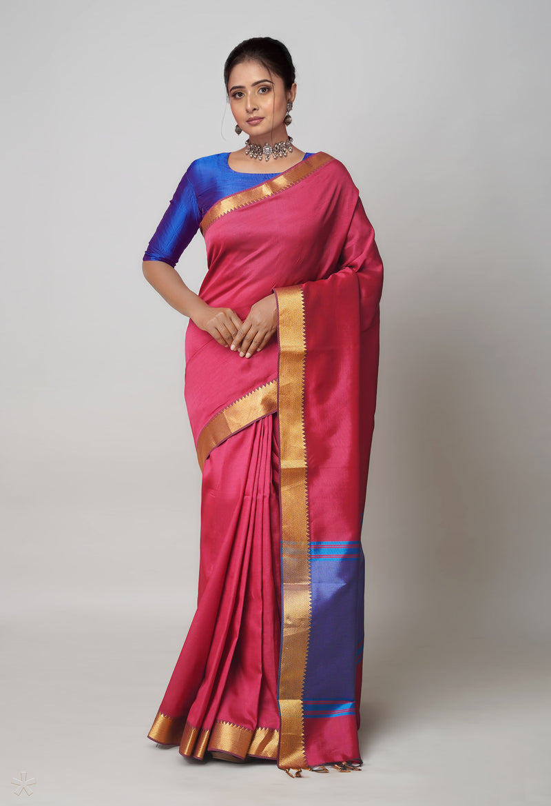 Red  Plain Mangalagiri Soft Silk Saree-UNM73637