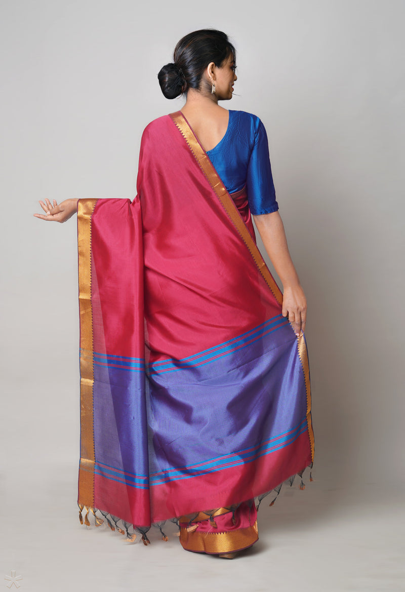 Red  Plain Mangalagiri Soft Silk Saree-UNM73637