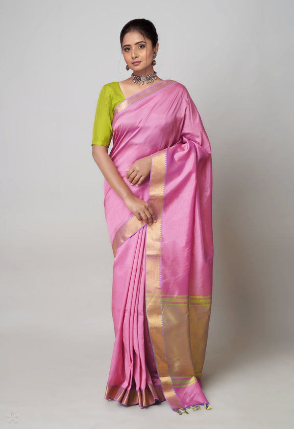 Pink  Plain Mangalagiri Soft Silk Saree-UNM73638