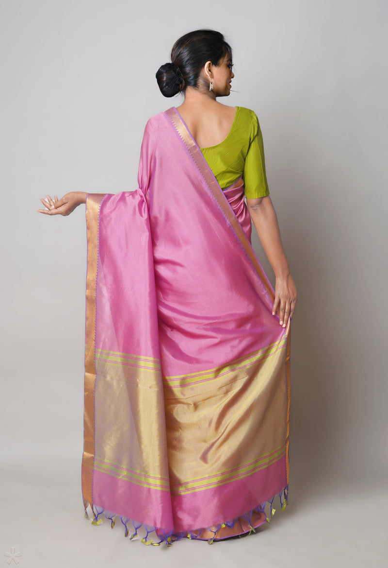 Pink  Plain Mangalagiri Soft Silk Saree-UNM73638