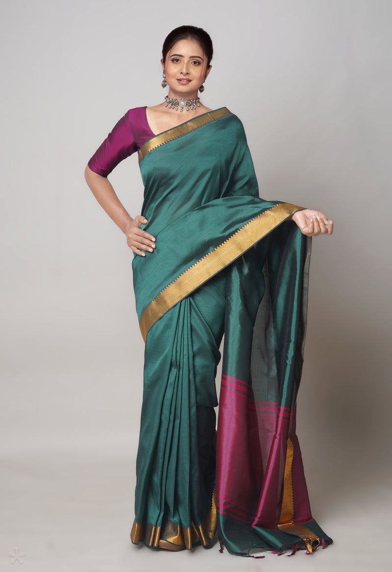 Green  Plain Mangalagiri Soft Silk Saree-UNM73640