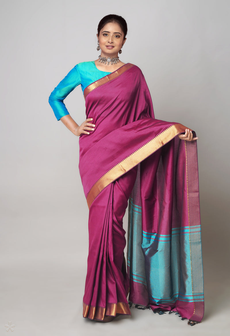 Pink  Plain Mangalagiri Soft Silk Saree-UNM73642