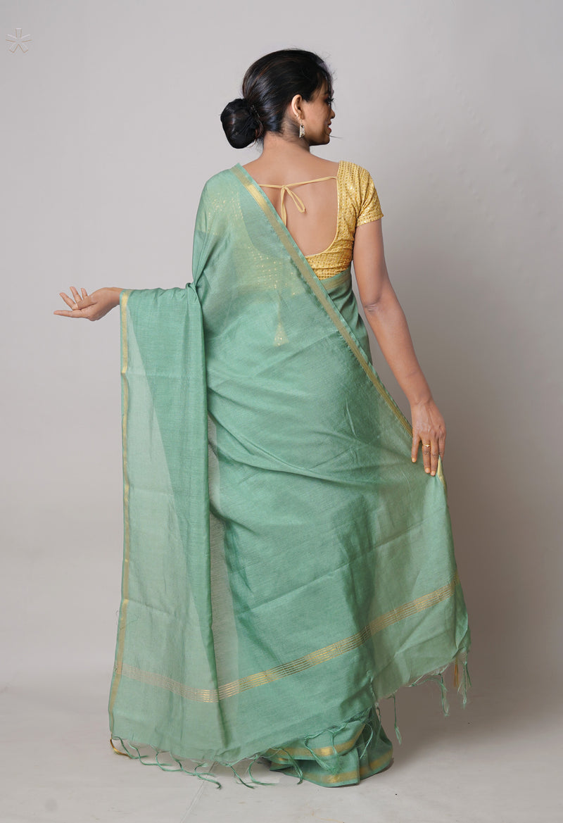 Green  Plain Chanderi Sico Saree-UNM73646