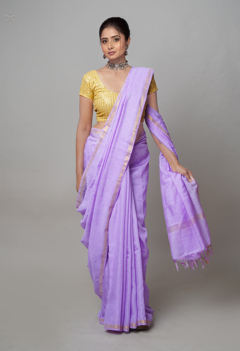 Violet  Plain Chanderi Sico Saree-UNM73648