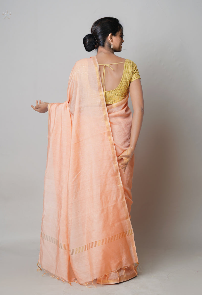 Peach Orange  Plain Chanderi Sico Saree-UNM73649
