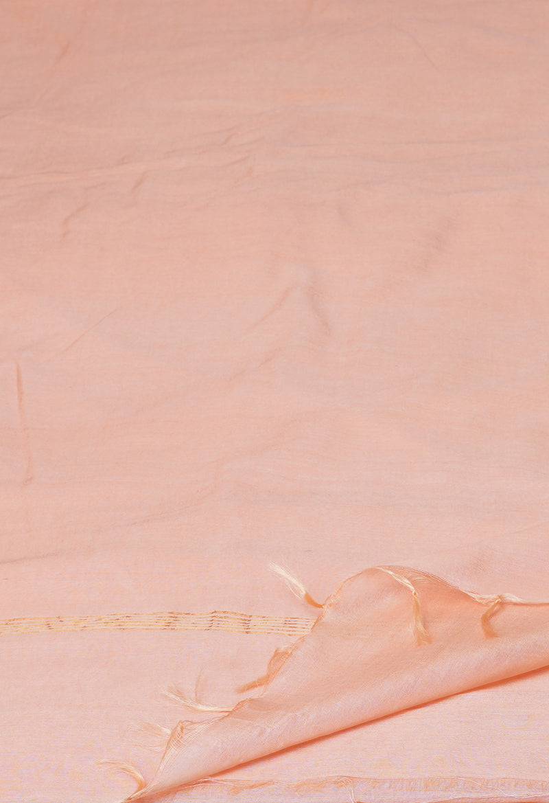 Peach Orange  Plain Chanderi Sico Saree-UNM73649