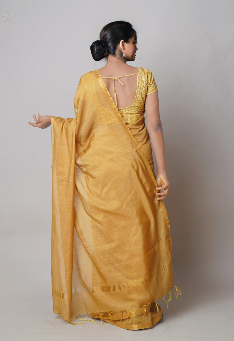 Brown  Plain Chanderi Sico Saree-UNM73650