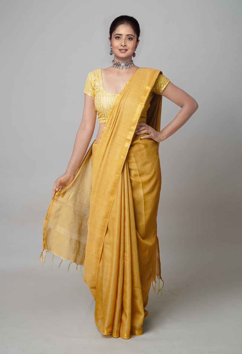 Brown  Plain Chanderi Sico Saree-UNM73650