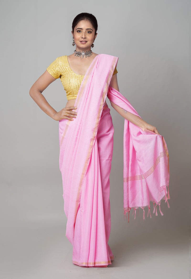 Pink  Plain Chanderi Sico Saree-UNM73652