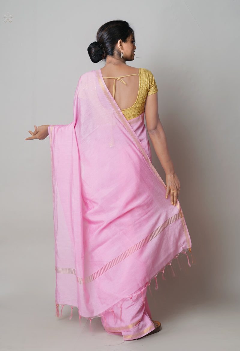 Pink  Plain Chanderi Sico Saree-UNM73652
