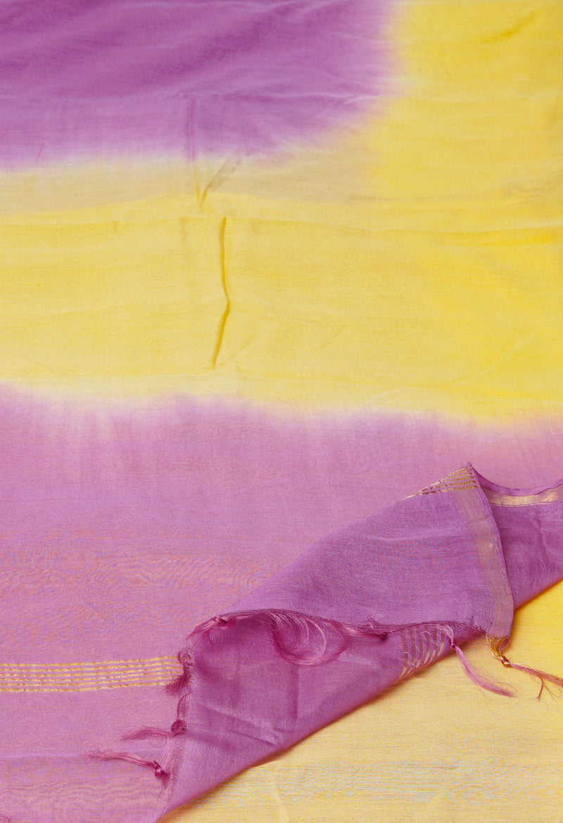 Yellow-Purple  Plain Chanderi Sico Saree-UNM73662