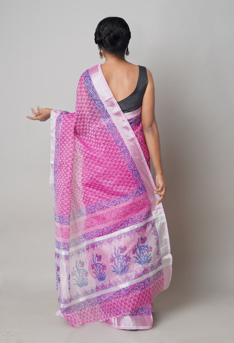 Pink Pure  Block Printed Kota Cotton Saree-UNM73665