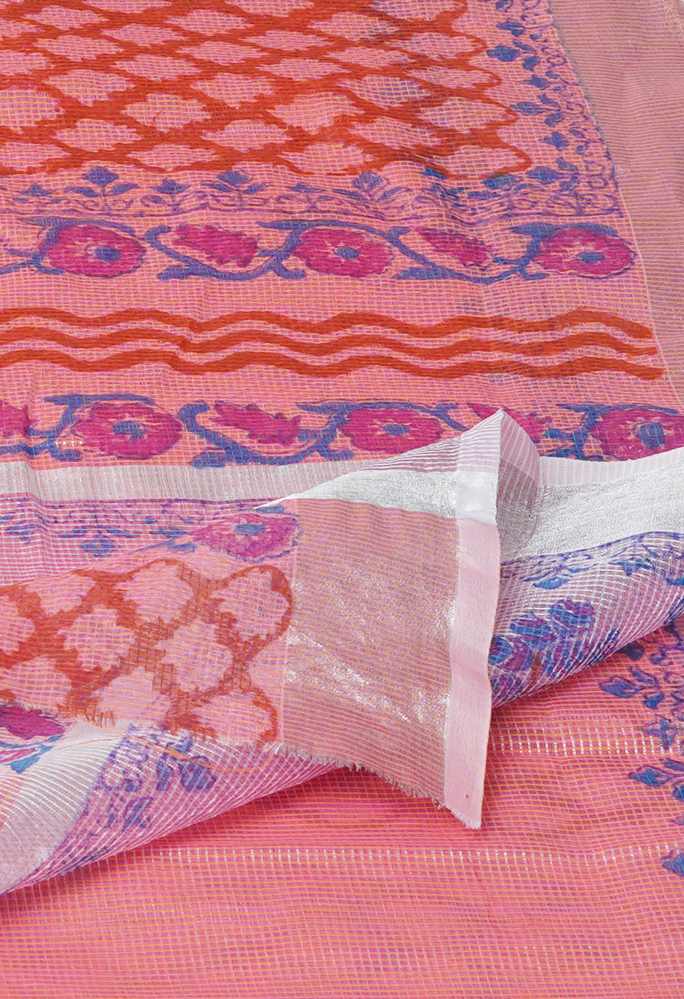 Orange Pure Block Printed Kota Cotton Saree