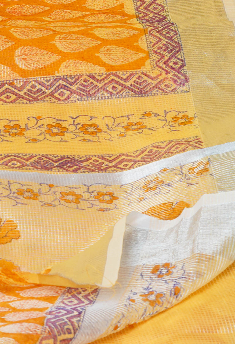 Orange Pure  Block Printed Kota Cotton Saree-UNM73670