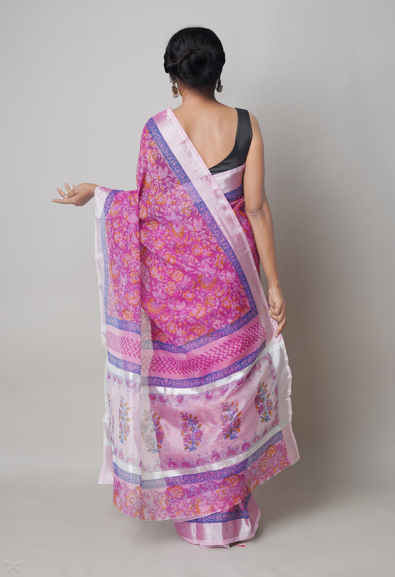 Pink Pure  Block Printed Kota Cotton Saree-UNM73671