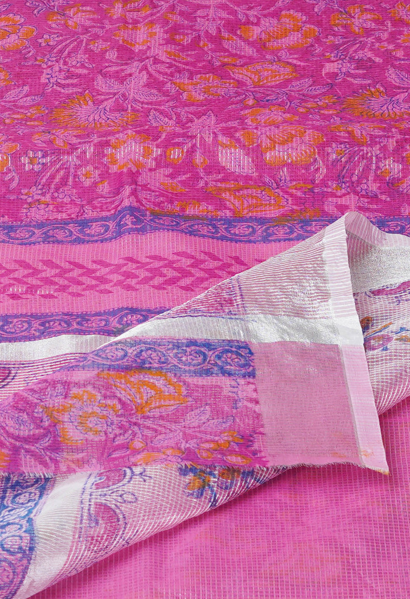 Pink Pure  Block Printed Kota Cotton Saree-UNM73671