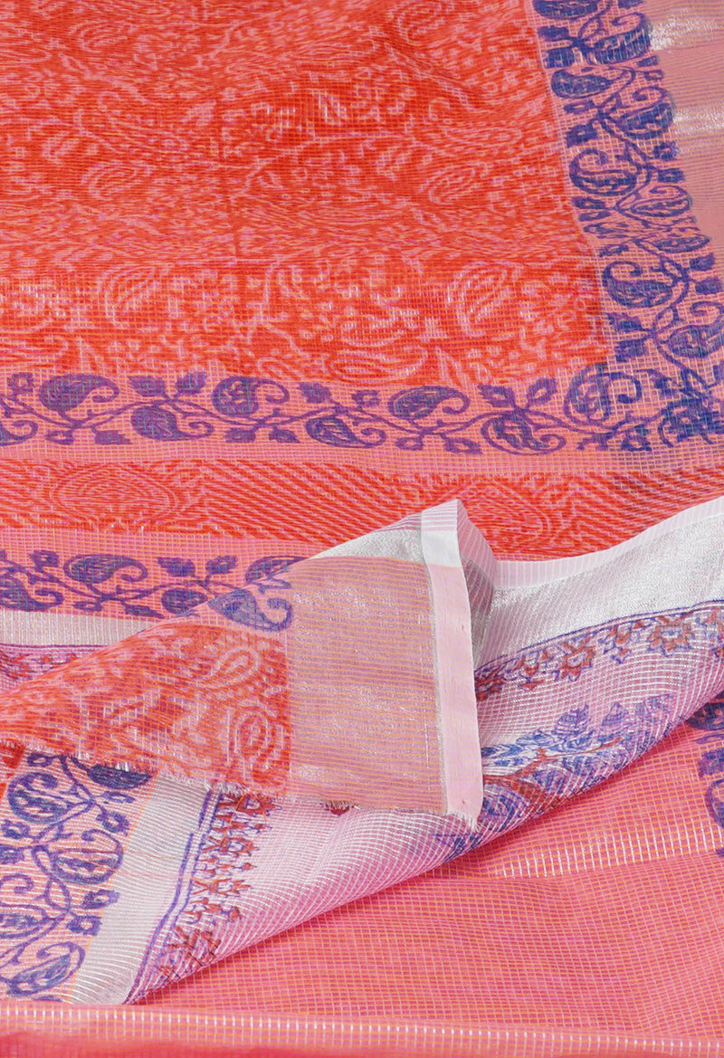 Rust Orange Pure  Block Printed Kota Cotton Saree-UNM73675