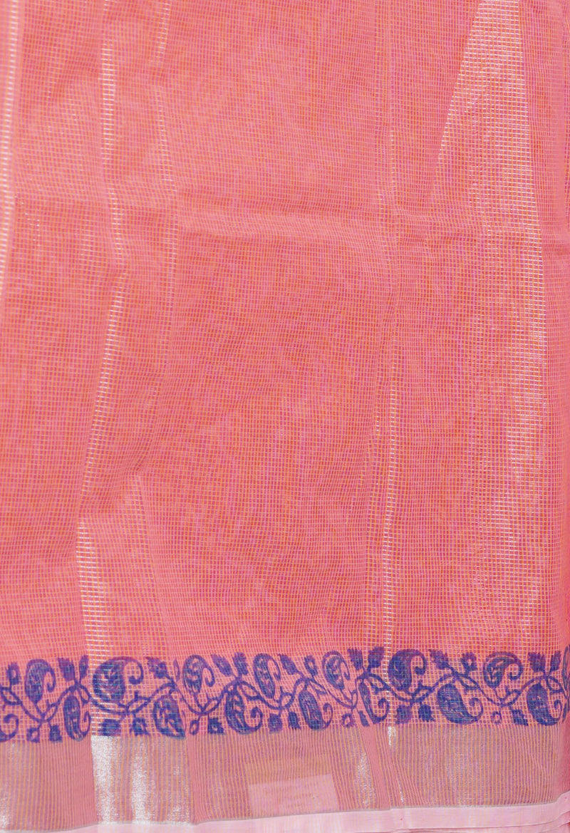 Rust Orange Pure  Block Printed Kota Cotton Saree-UNM73675