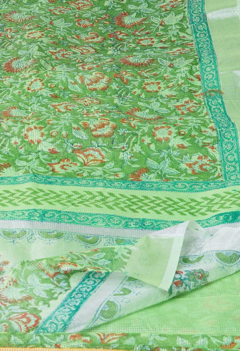 Green Pure  Block Printed Kota Cotton Saree-UNM73681