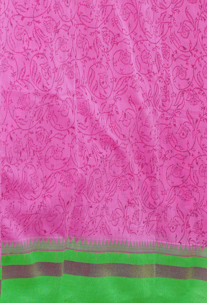Pink  Dyed Printed Chanderi Sico Saree-UNM73689