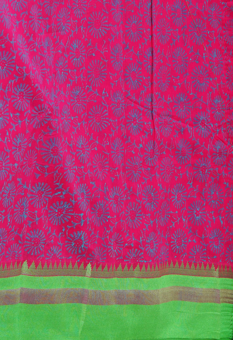 Pink  Dyed Printed Chanderi Sico Saree-UNM73693