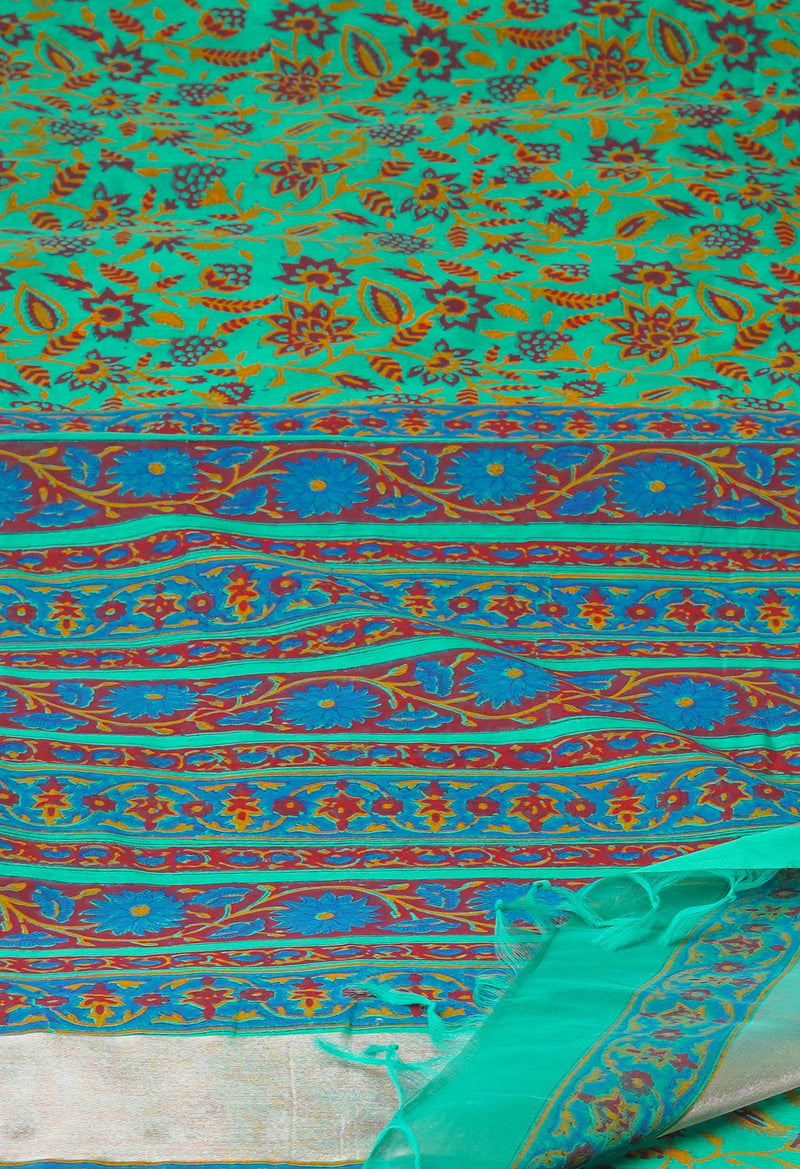 Green  Dyed Printed Chanderi Sico Saree-UNM73694