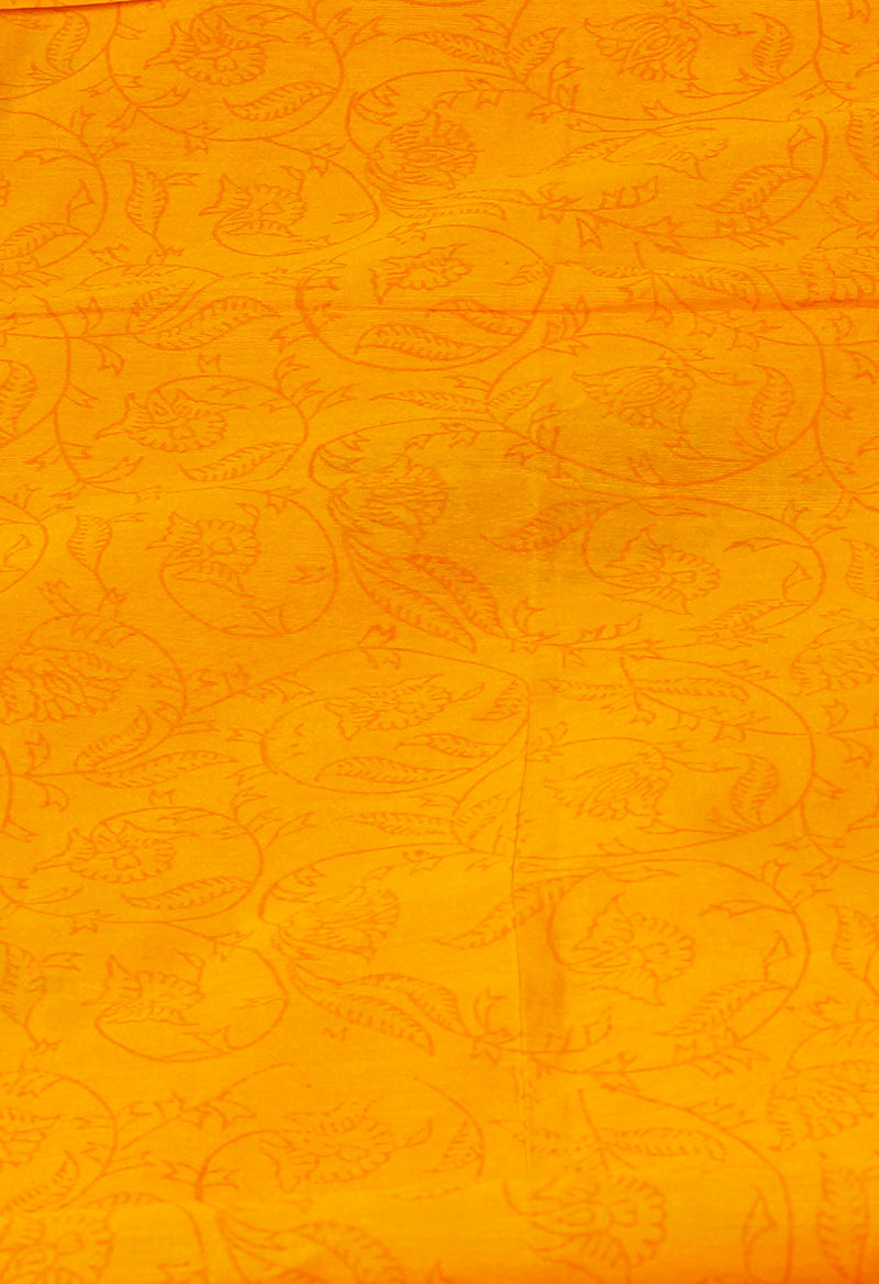 Yellow  Dyed Printed Chanderi Sico Saree-UNM73698