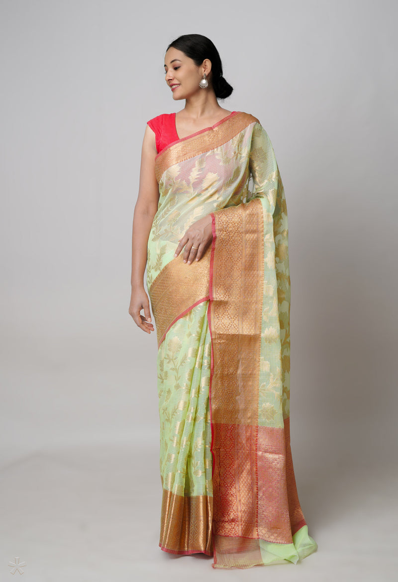 Green Pure  Banarasi Kota Cotton Saree-UNM73704
