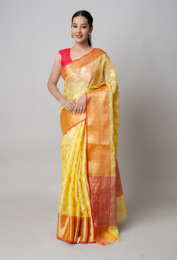 Yellow Pure  Banarasi Kota Cotton Saree-UNM73707