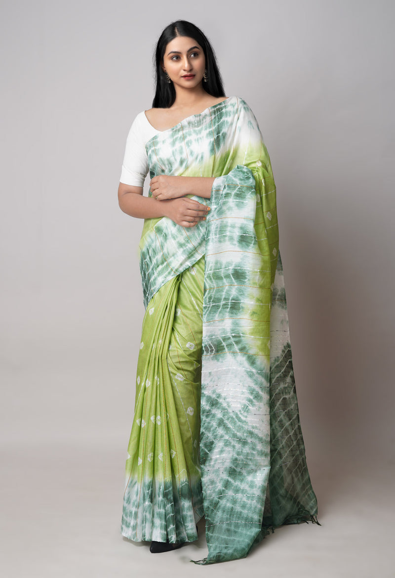 Cream-Multi  Tie And Dye Shibori Sico Saree-UNM73713