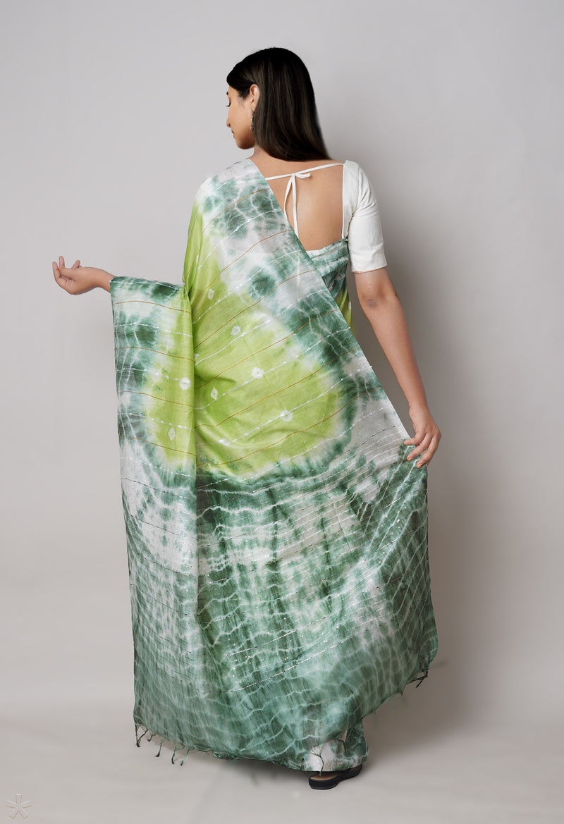 Cream-Multi  Tie And Dye Shibori Sico Saree-UNM73713