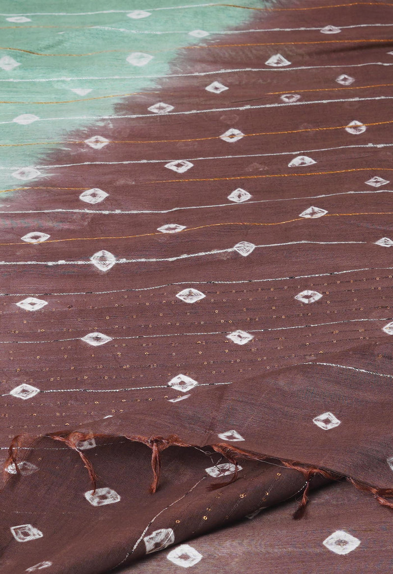 Mint GreenChocolate Brown  Tie And Dye Shibori Sico Saree-UNM73717
