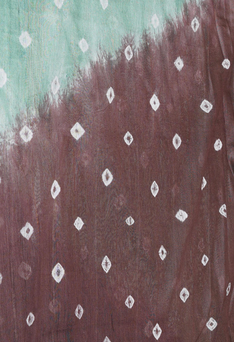 Mint GreenChocolate Brown  Tie And Dye Shibori Sico Saree-UNM73717