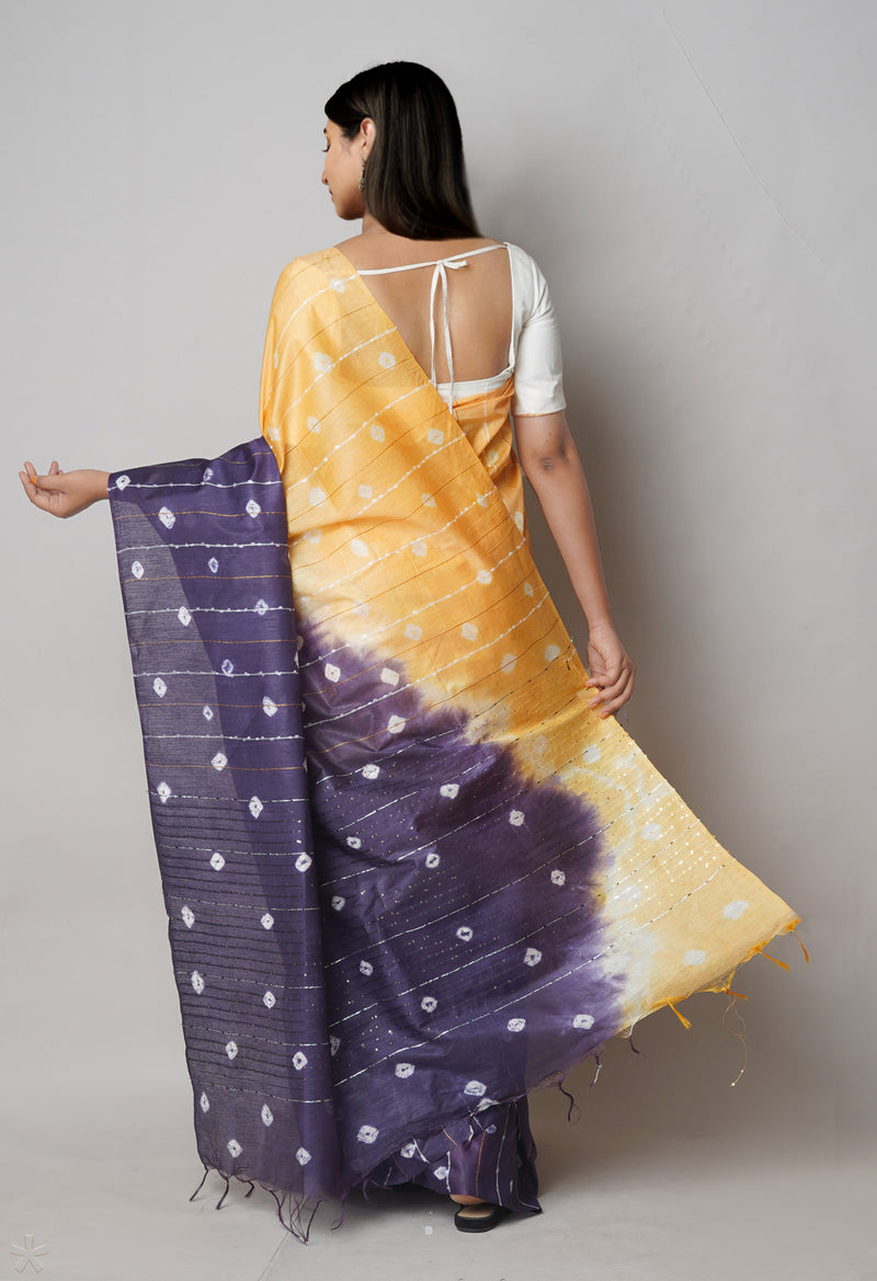 PurplePeach  Tie And Dye Shibori Sico Saree-UNM73719