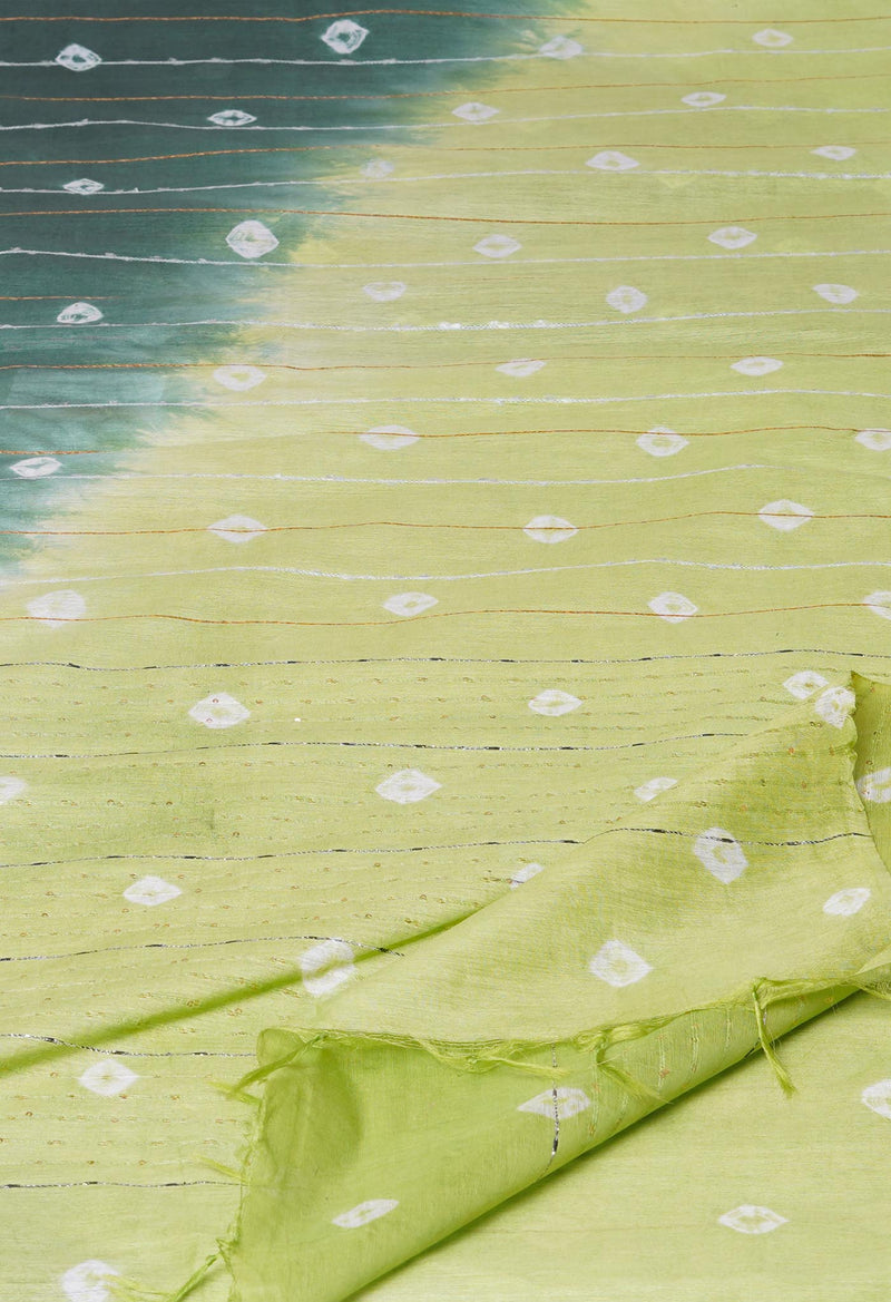 Olive GreenLight Green  Tie And Dye Shibori Sico Saree-UNM73721