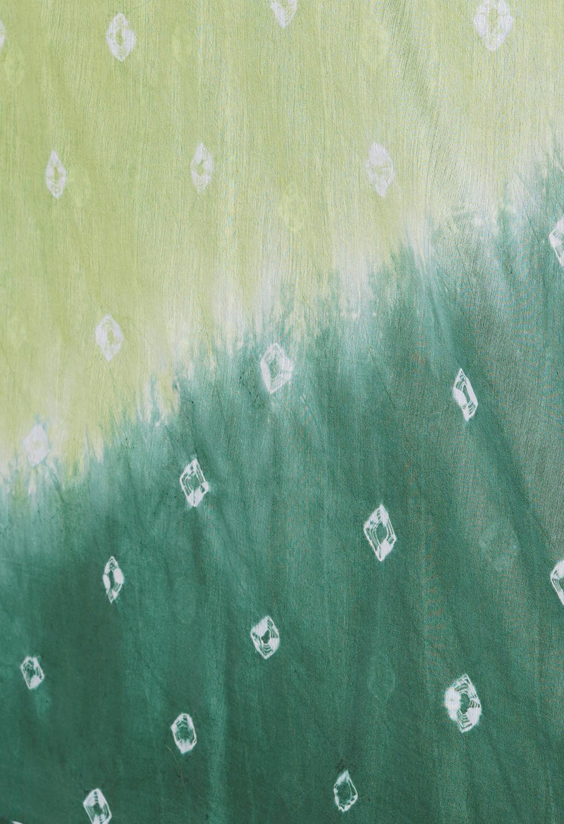 Olive GreenLight Green  Tie And Dye Shibori Sico Saree-UNM73721