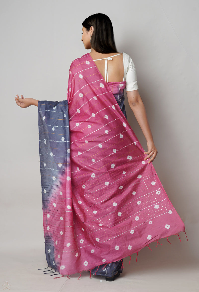 Bluish Grey-Pink  Tie And Dye Shibori Sico Saree-UNM73726