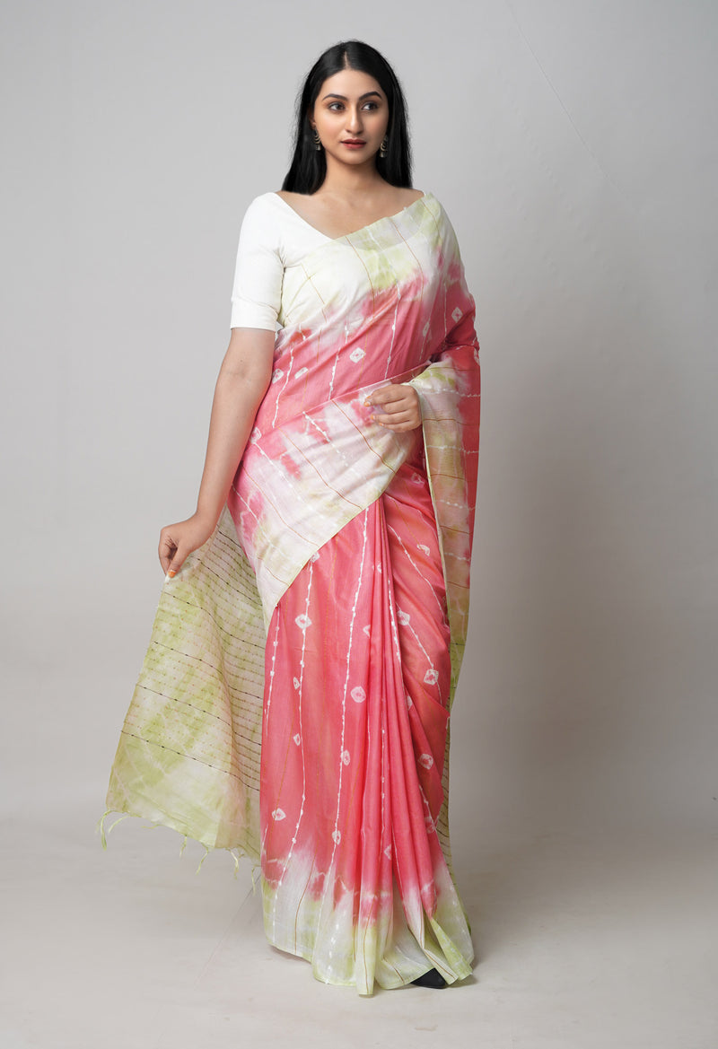 Coral Red-Multi  Tie And Dye Shibori Sico Saree-UNM73727