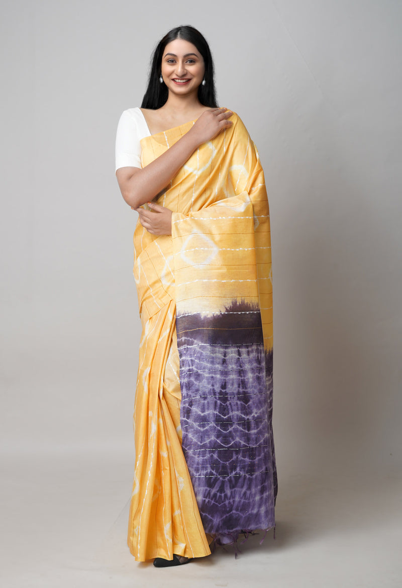 Cream  Tie And Dye Shibori Sico Saree-UNM73728