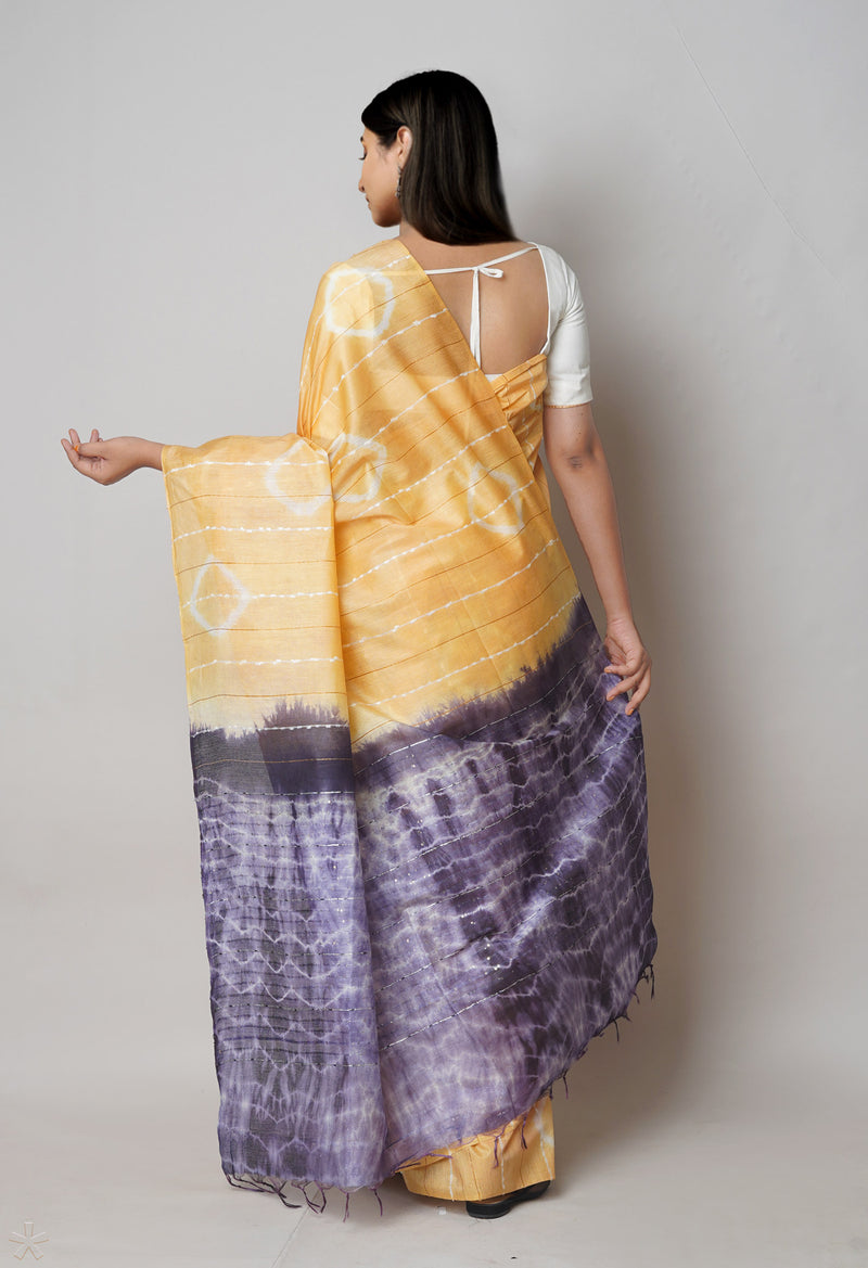 Cream  Tie And Dye Shibori Sico Saree-UNM73728