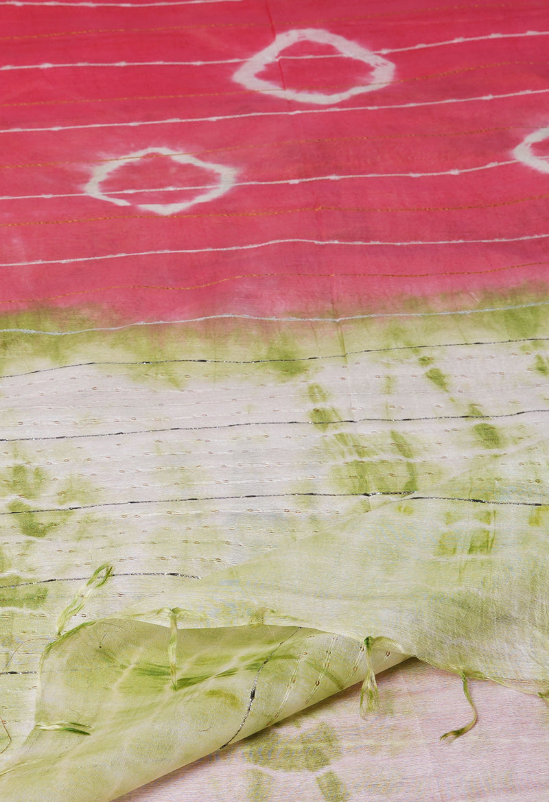 Coral Red  Tie And Dye Shibori Sico Saree-UNM73730