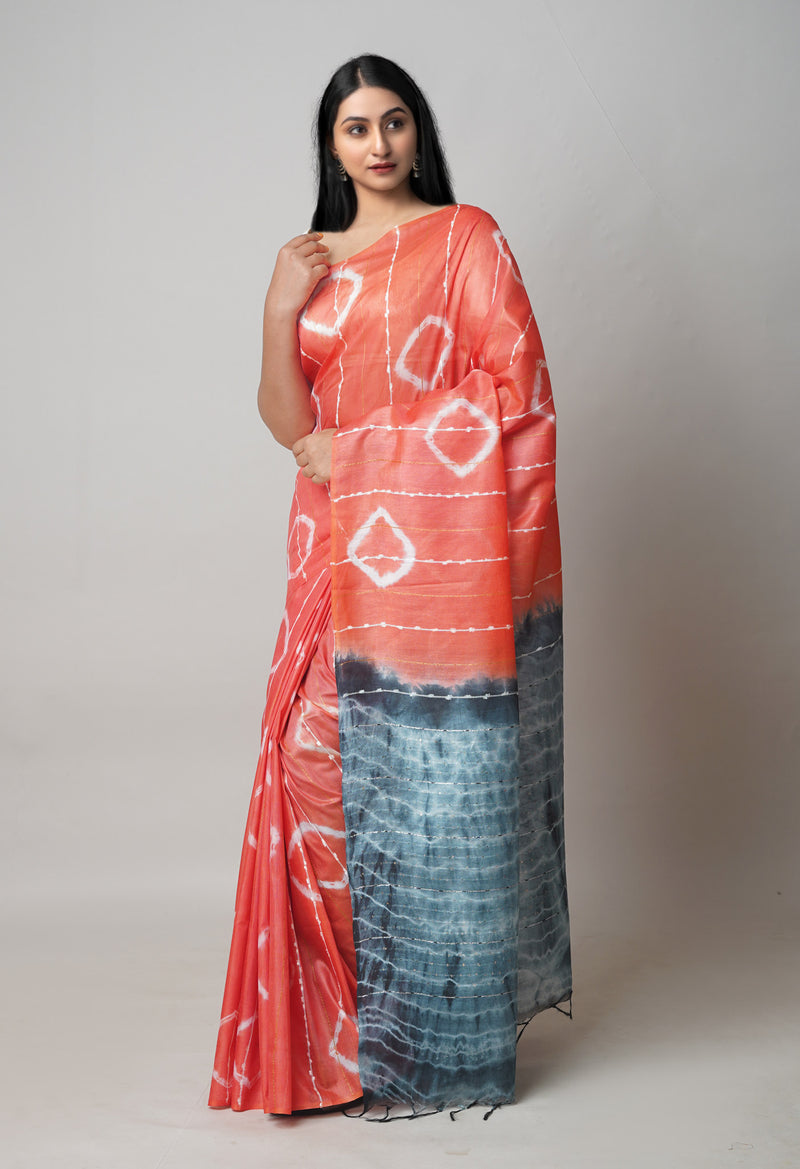Red  Tie And Dye Shibori Sico Saree-UNM73732