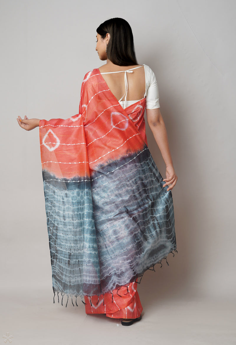 Red  Tie And Dye Shibori Sico Saree-UNM73732