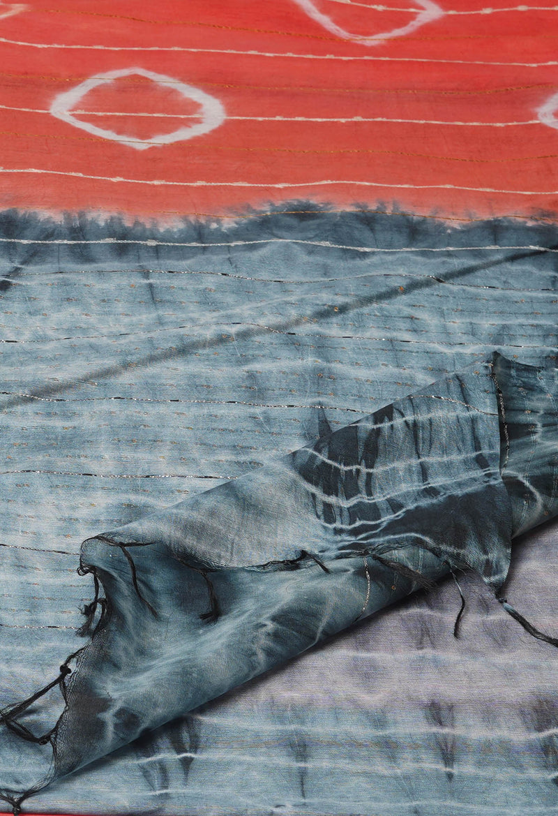 Red  Tie And Dye Shibori Sico Saree-UNM73732