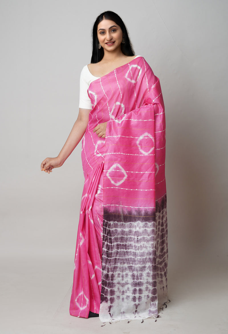Pink  Tie And Dye Shibori Sico Saree-UNM73733