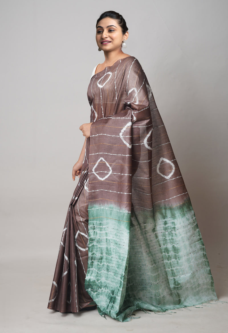 Brown  Tie And Dye Shibori Sico Saree-UNM73734